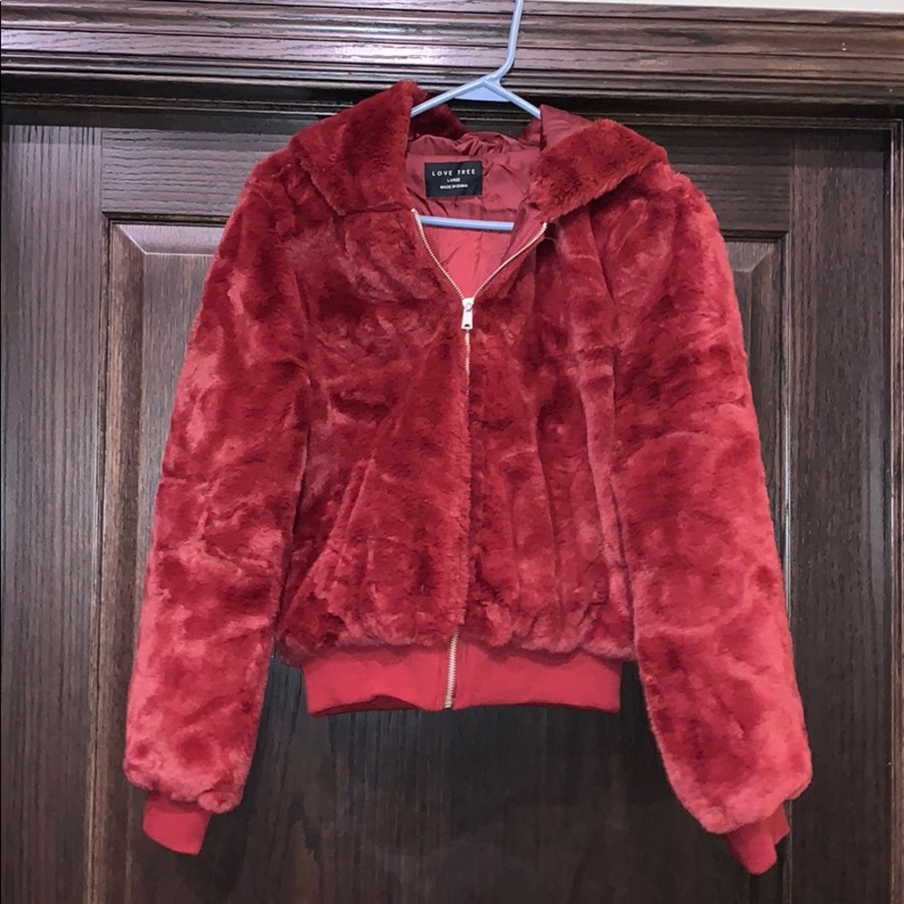 Faux fur hooded bomber jacket